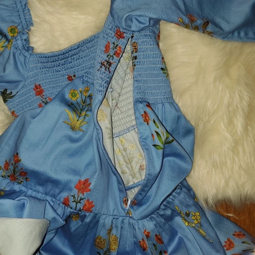 Sachin + Babi For Dillards Blue Daria Floral Dress with Bishop Sleeves - Picture 4 of 14